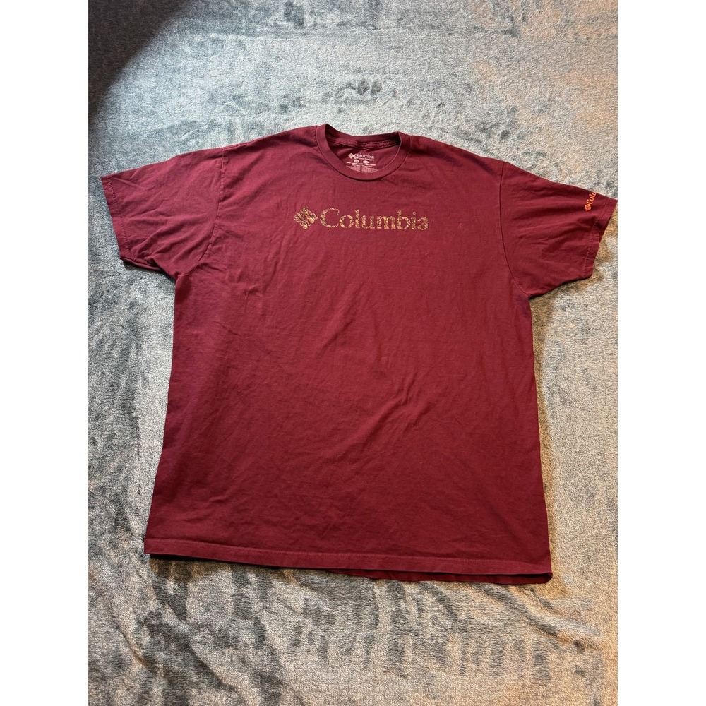 Columbia Graphic T-Shirt Maroon Burgundy XXL Mens Logo Autumn Leaf Print